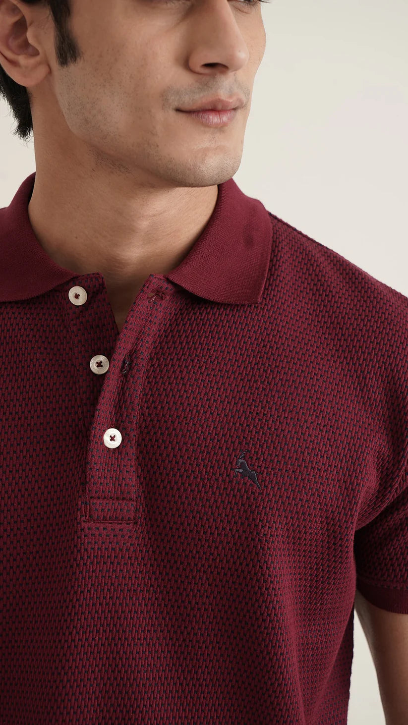 Markhor - Gold Series Maroon Jacquard Polo 1001