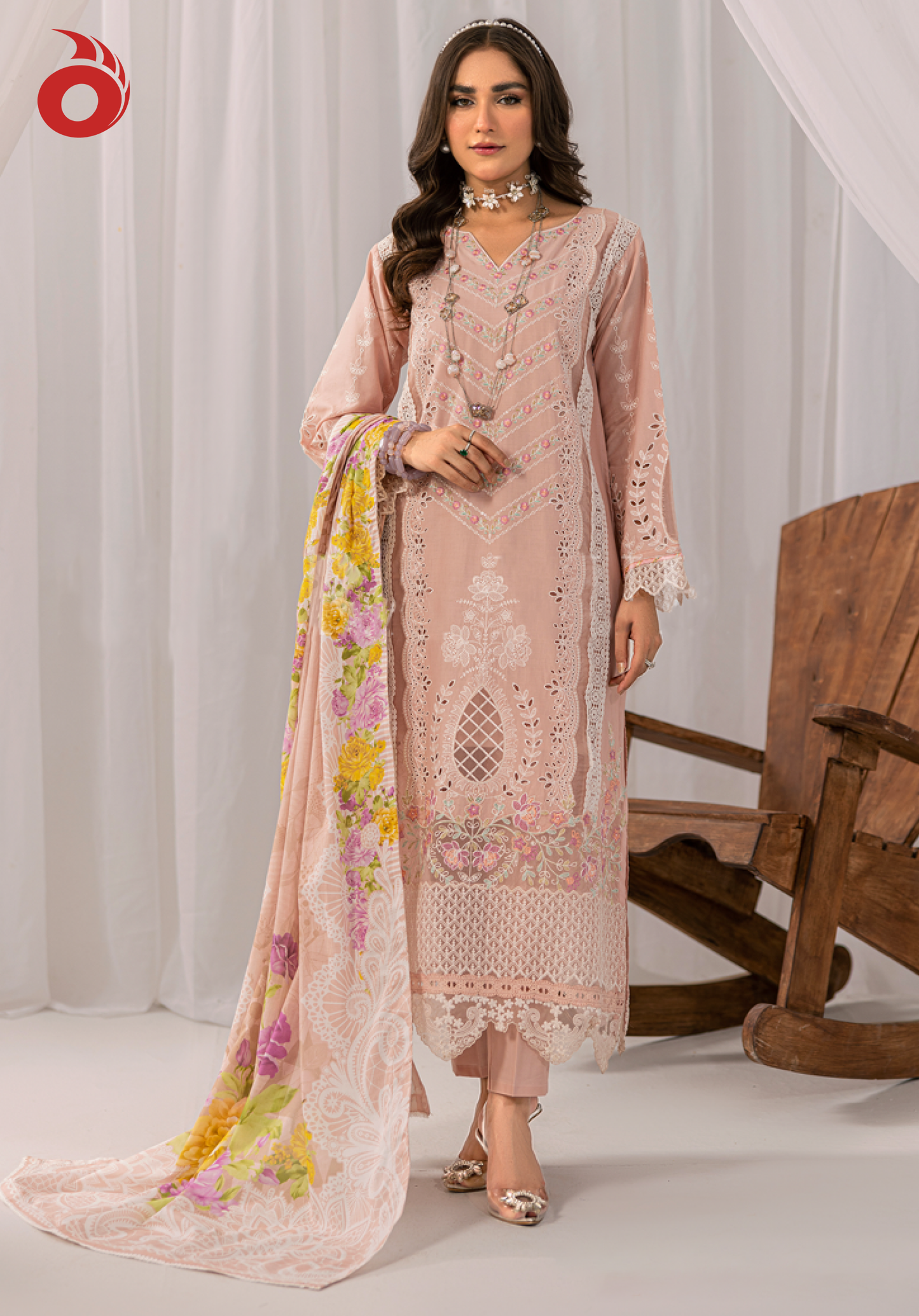 Luxury Cotton 3-Piece Chikankari 2427 Pink