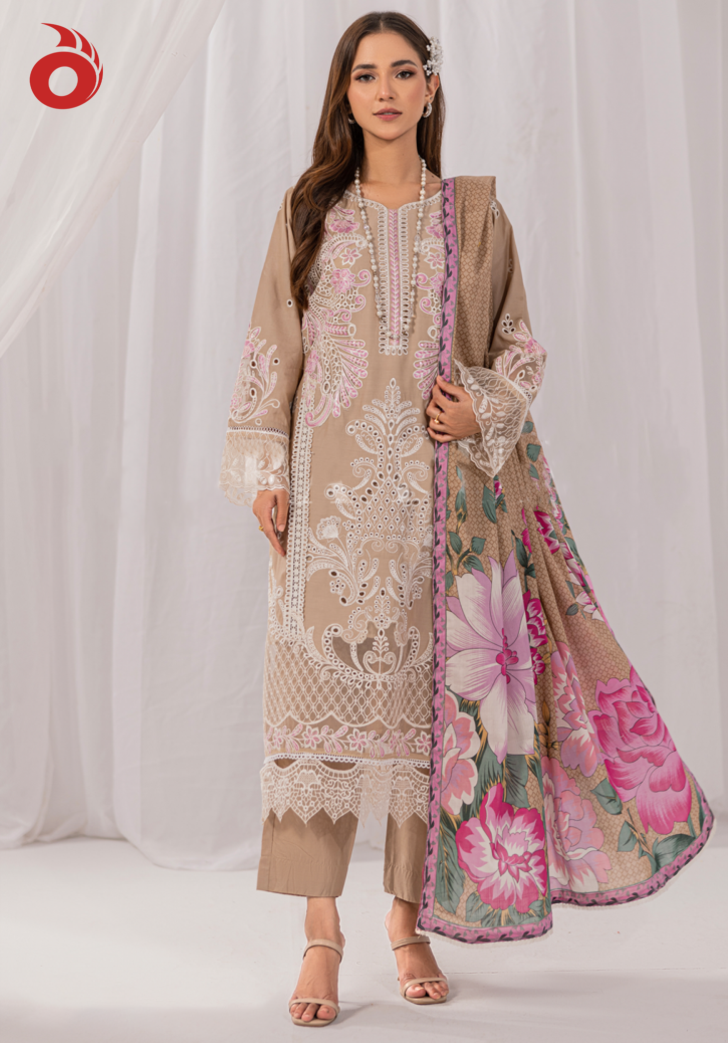 Luxury Cotton 3-Piece Chikankari 2428 Pink