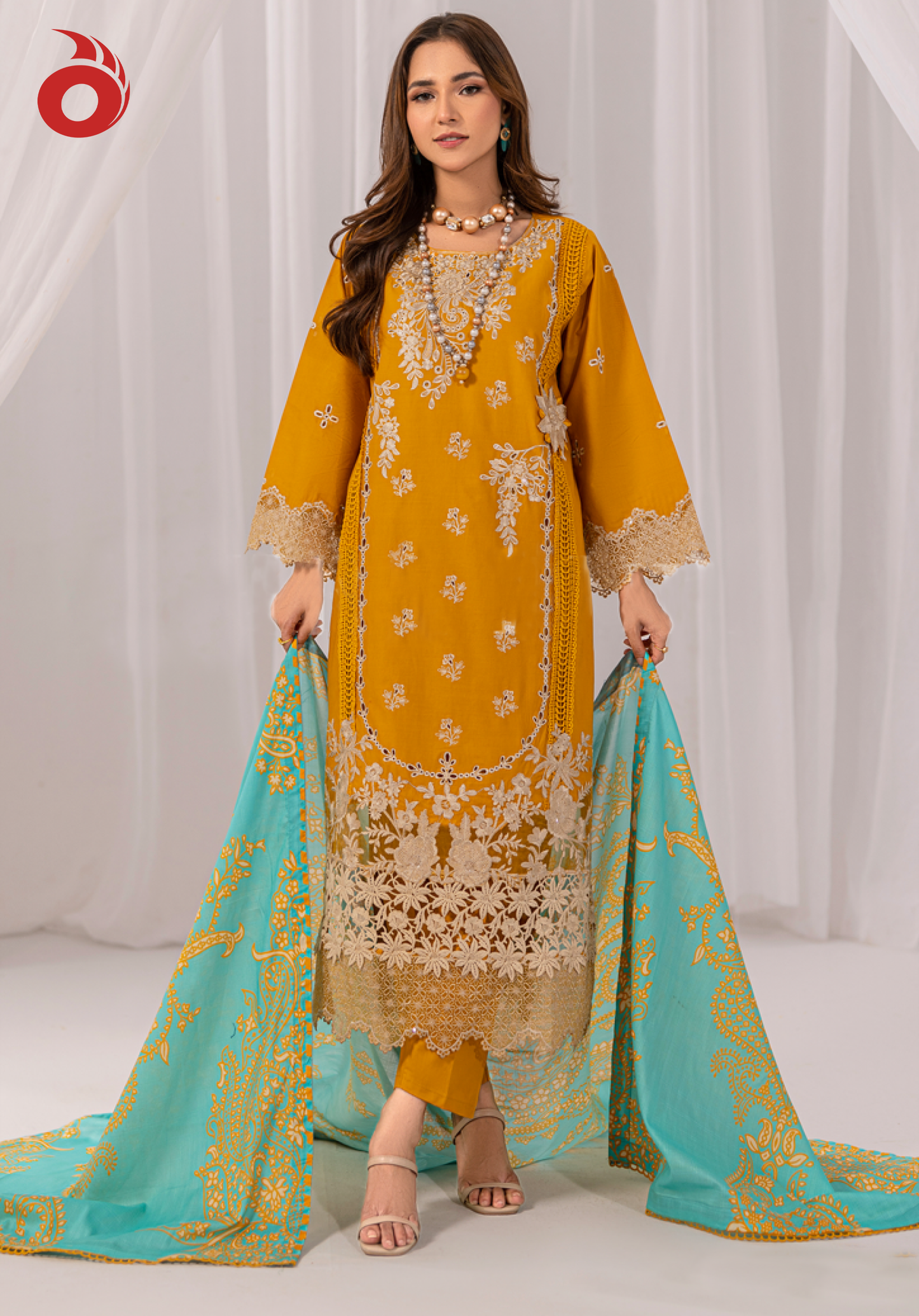 Luxury Cotton 3-Piece Chikankari 2429 Mustard