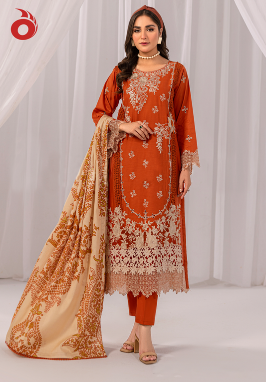 Luxury Cotton 3-Piece Chikankari 2429 Rust