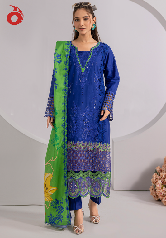 Luxury Cotton 3-Piece Chikankari 2432 Blue