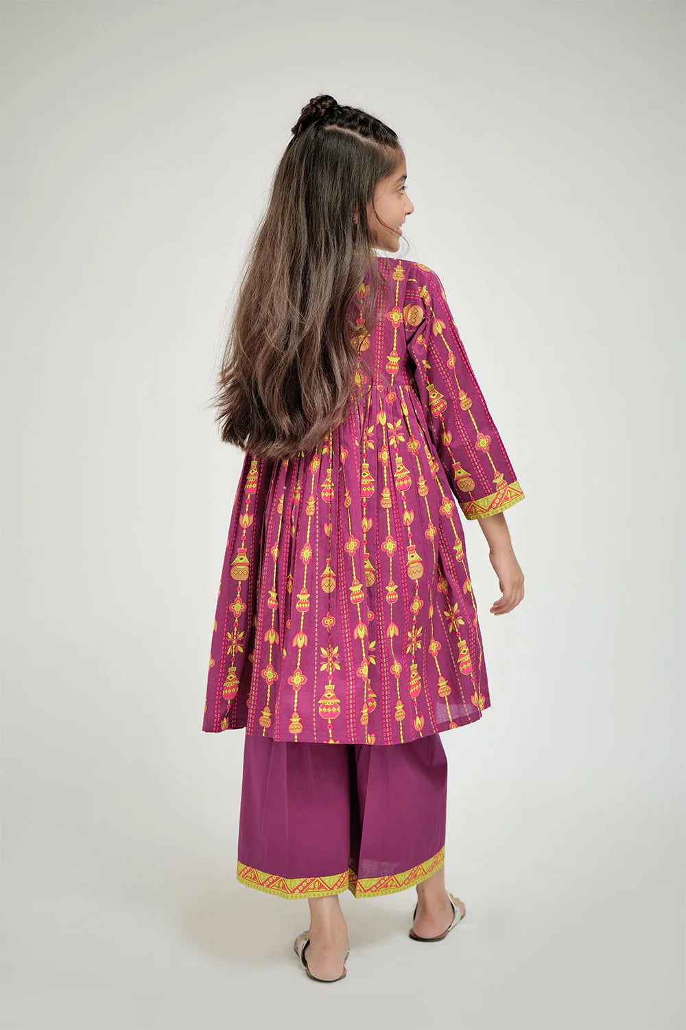 Magenta & Gold | Casual Plus 3 Piece Suit | Cotton Gold Print Lawn