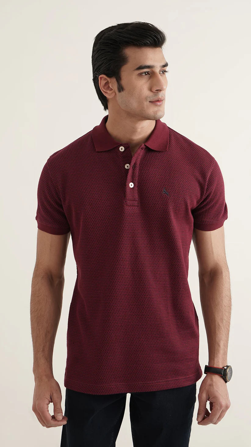 Markhor - Gold Series Maroon Jacquard Polo 1001