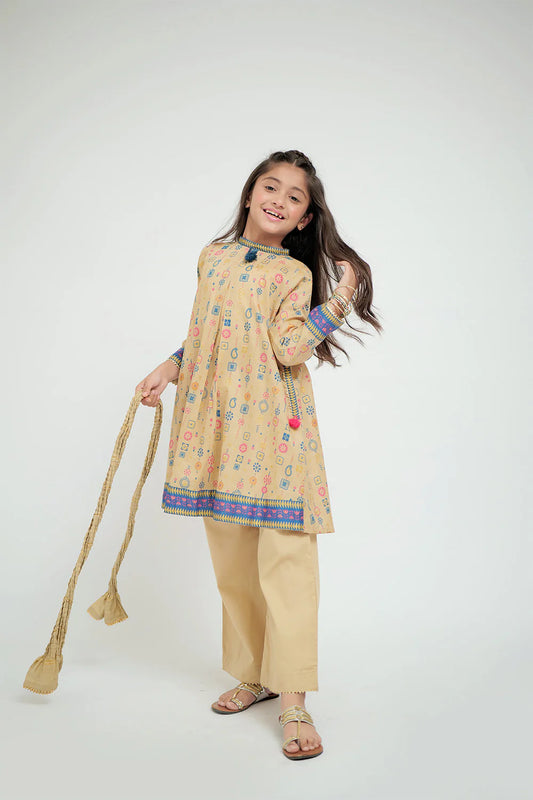 Fawn Gold | Casual Plus 3 Piece Suit | Cotton Gold Print Lawn