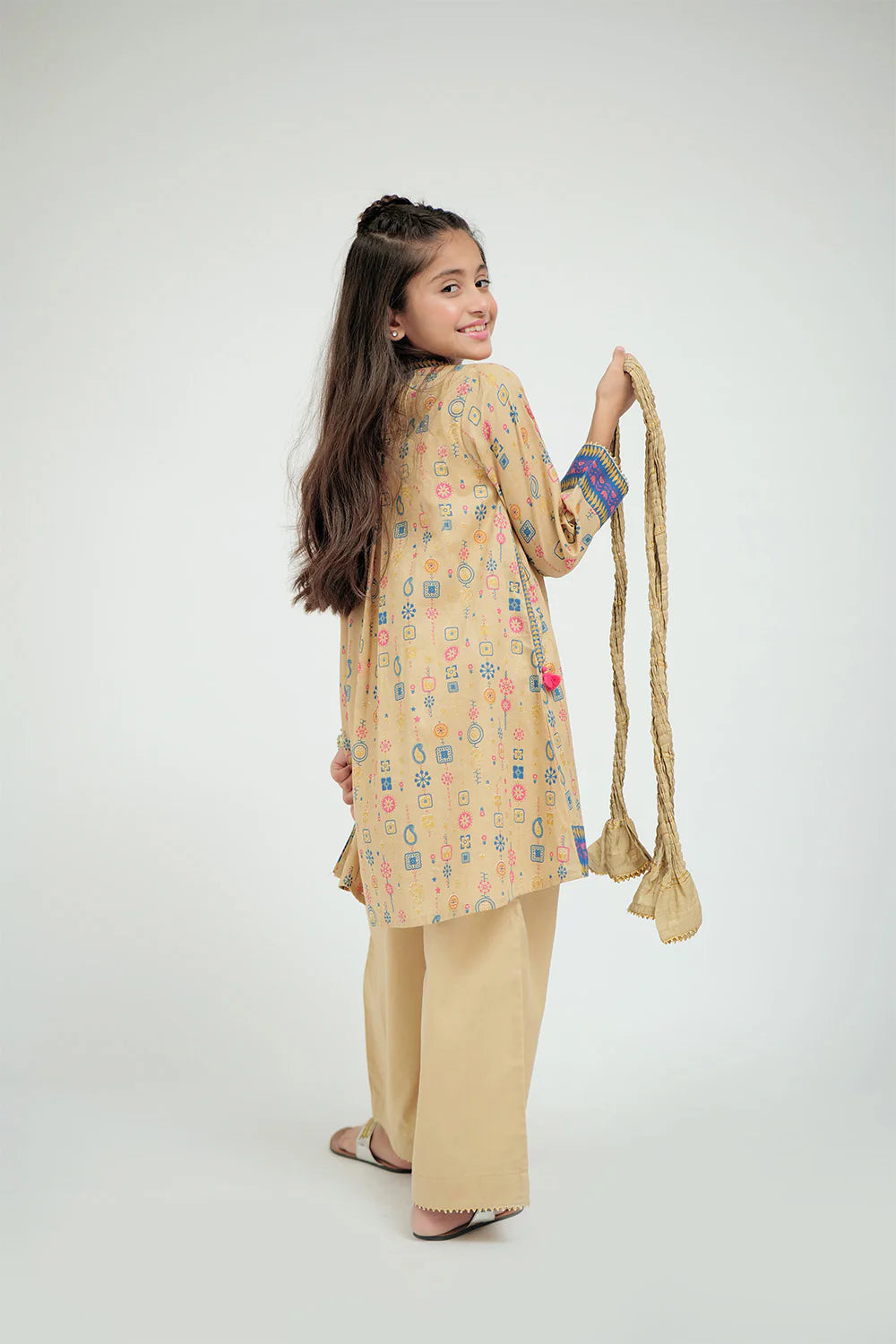 Fawn Gold | Casual Plus 3 Piece Suit | Cotton Gold Print Lawn