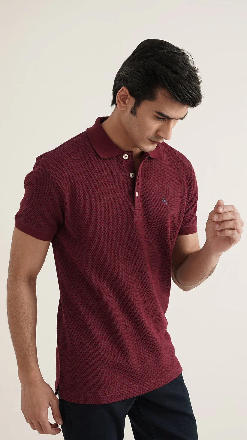 Markhor - Gold Series Maroon Jacquard Polo 1001