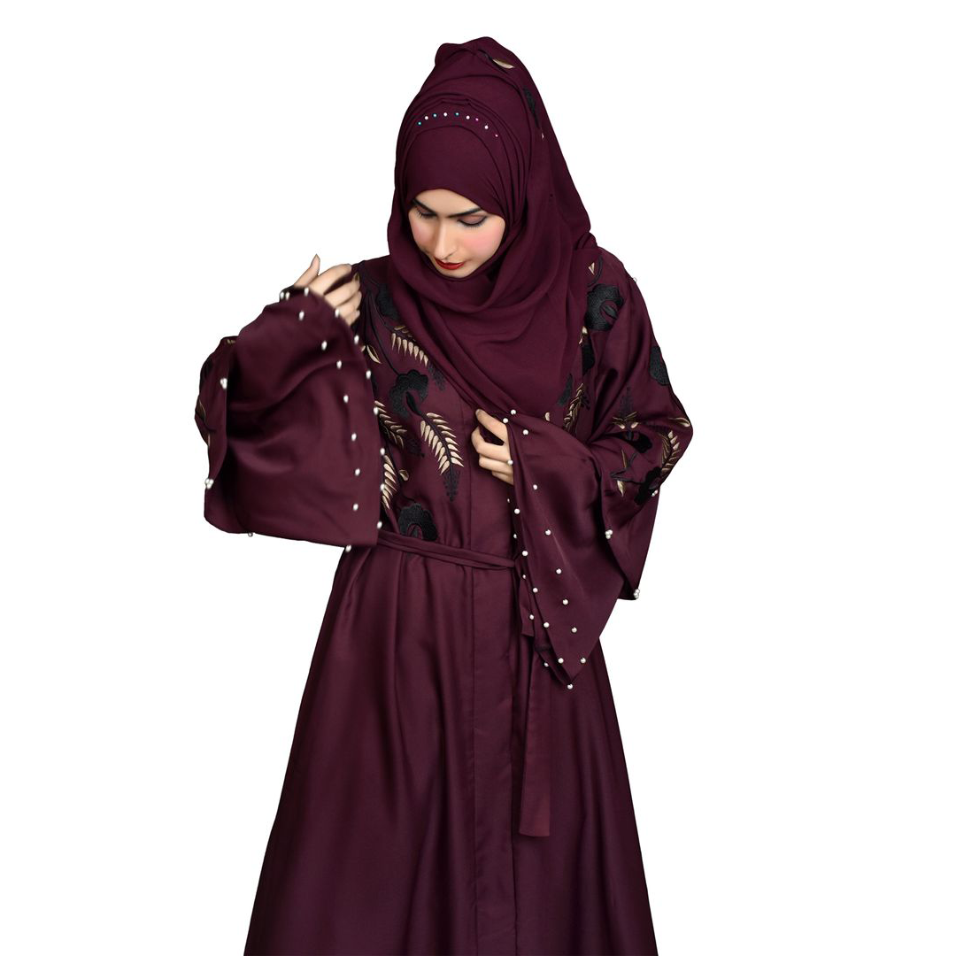 Nida Front Open Gown Abaya Wheat Style Embroidery On Back ,Front And Sleeves 2005